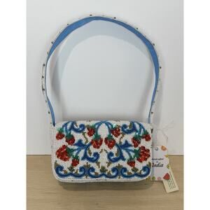 New Handcrafted in India Beaded Bag Purse Raspberry Vine Blue Red